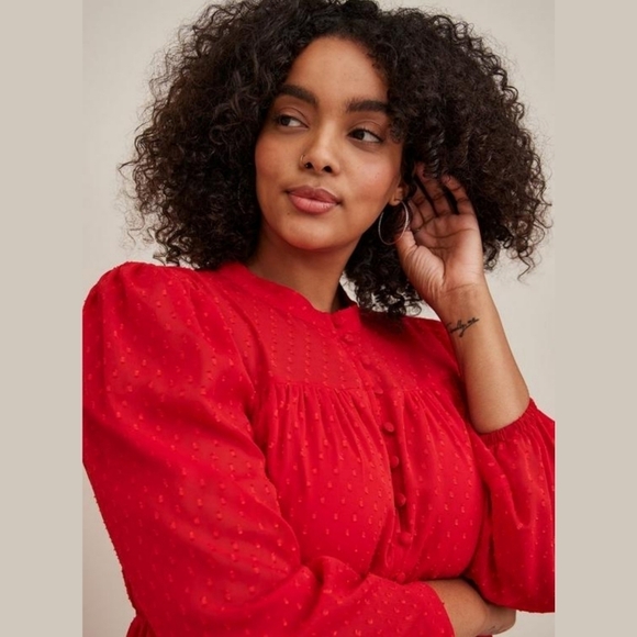 Torrid Red Love Clip Dot Print Button Front Chiffon Holiday Midi Dress - Picture 2 of 9